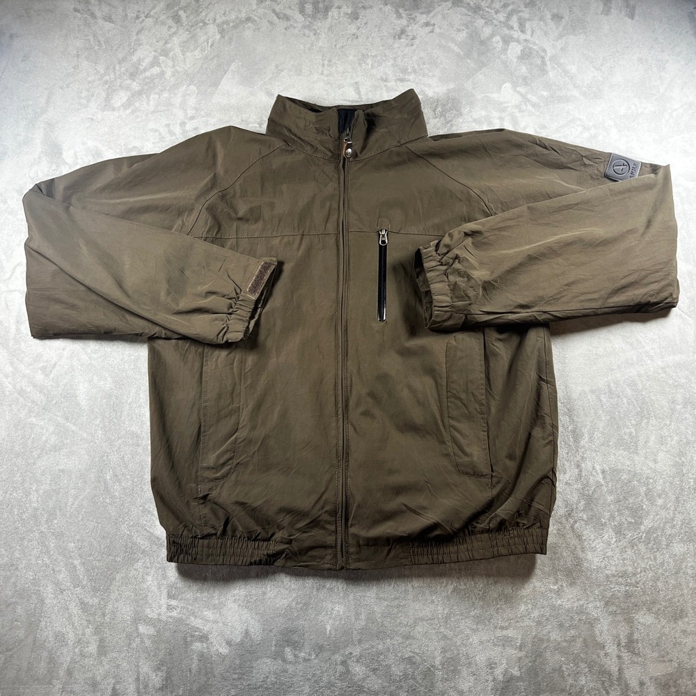 Aigle Mens Full Zip Windbreaker Jacket Brown Nylon Cotton Fleece Lined Collar M